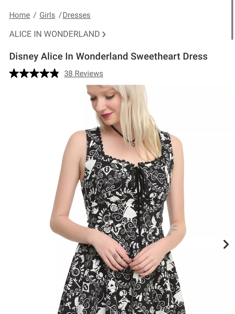 Disney Black & White Alice in Wonderland Sweetheart Midi Dress